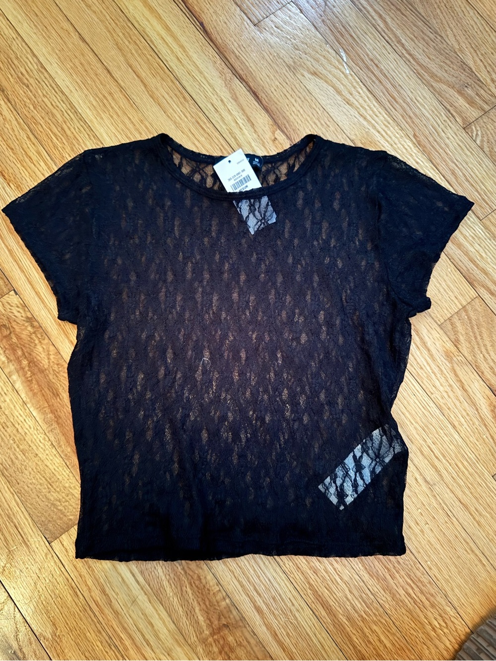 NWT Social Tourist Black Lace Short Sleeve Top